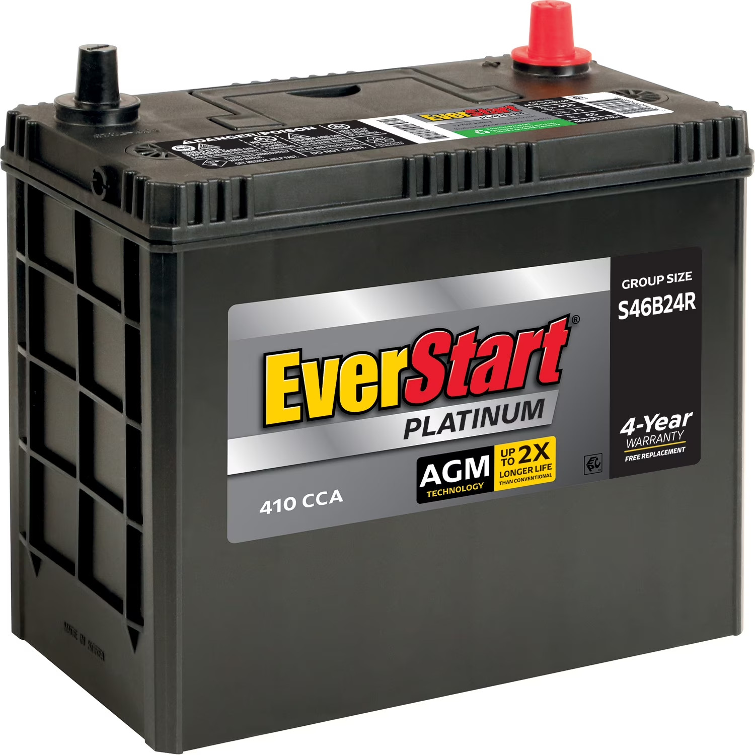 EverStart Platinum AGM BOXED Automotive Battery, Group Size S46B24R 12 Volt, 410