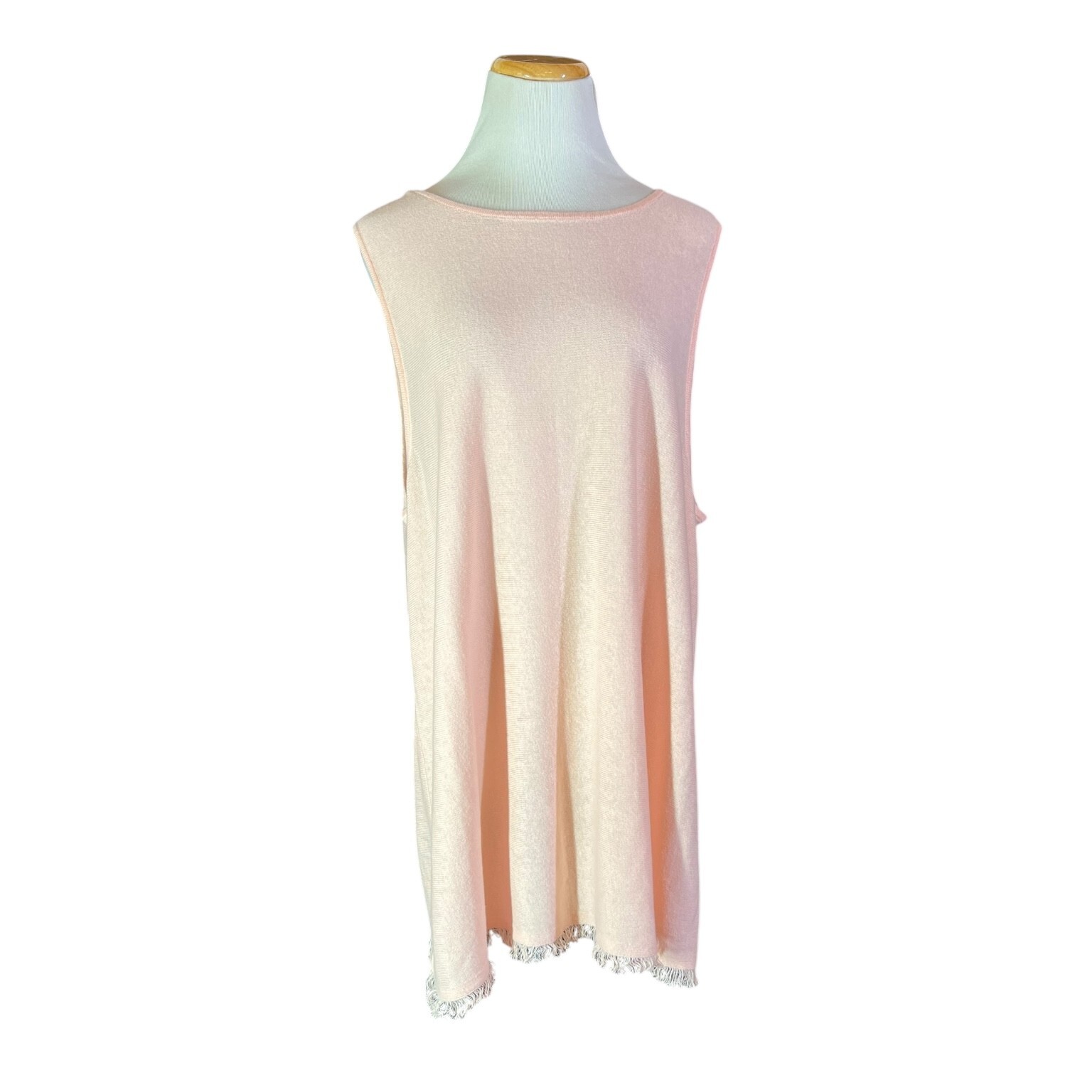 J. Jill Size XL Pink Sleeveless Knit Sweater Tunic Length Fringed Hem