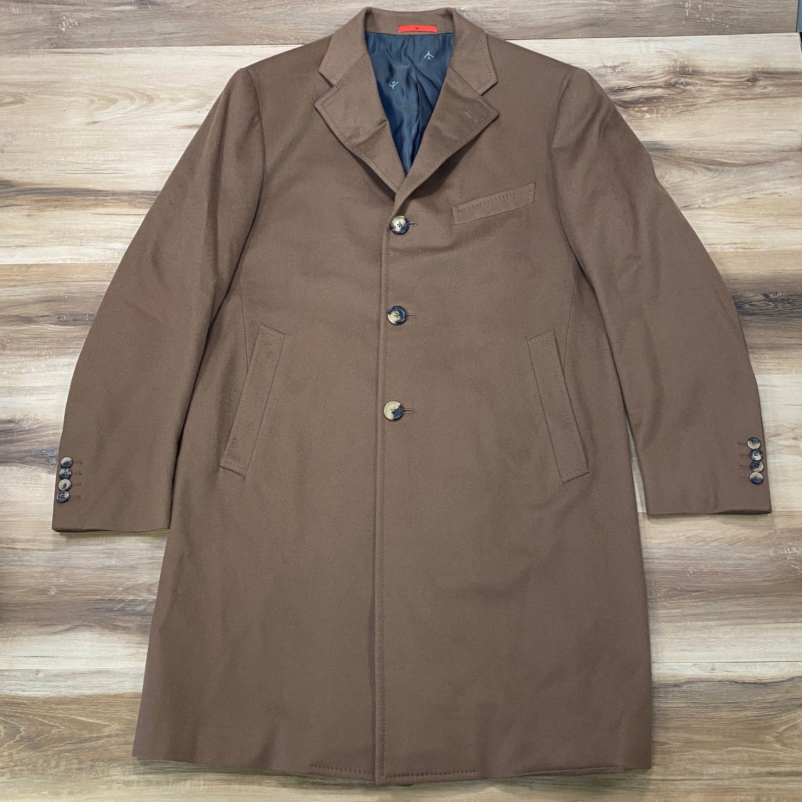 Isaia Ross Overcoat US 42 / IT 52 Mens Wool  Single Breasted Brown Made Italy