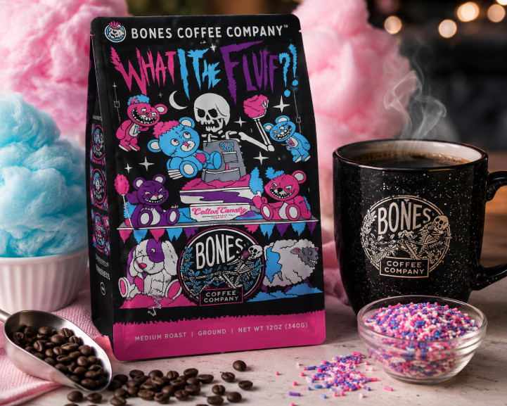BONES COFFEE - What the Fluff? Cotton Candy Flavored Coffee, Medium Roast BONES COFFEE - What the Fluff? Cotton Candy Flavored Coffee, Medium Roast