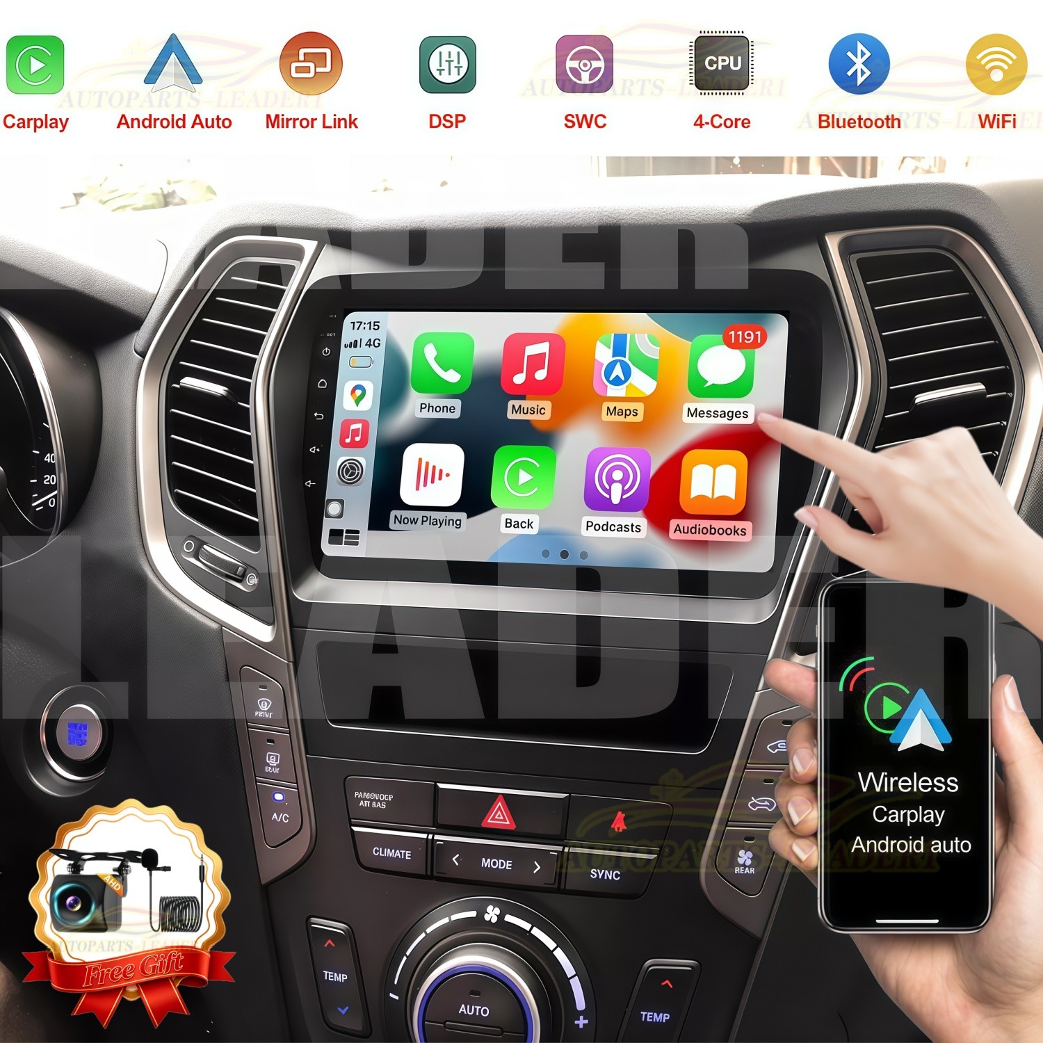 For 2013-2018 Hyundai Santa Fe Carplay Android 15 Car Radio Stereo GPS WIFI BT