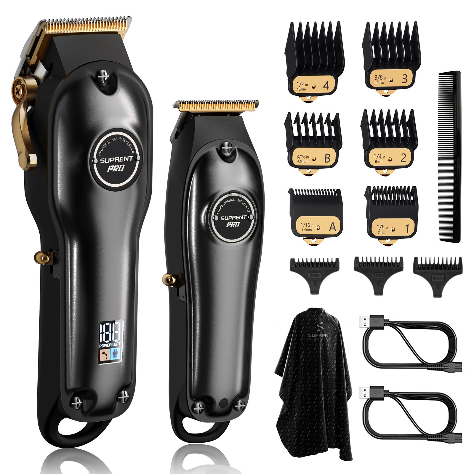 SUPRENT PRO Professional Hair Clippers for Men- Cutting Kit & Zero Black