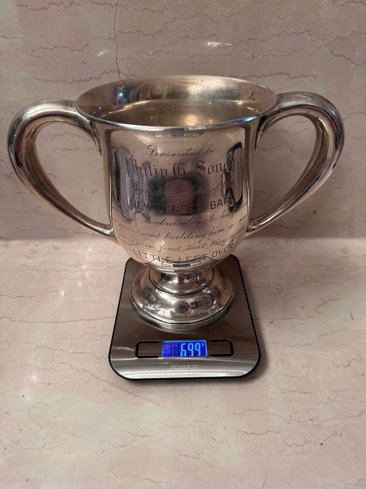1904 Antique Dominick & Haff Sterling Silver Loving Cup - NJ Bar Presentation