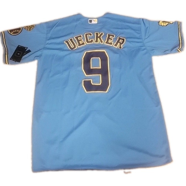 Men\'s Brewers #9 Bob Uecker Cool Base Jersey All Stitched Road Jersey Sz Large Men\'s Brewers #9 Bob Uecker Cool Base Jersey All Stitched Road Jersey Sz Large