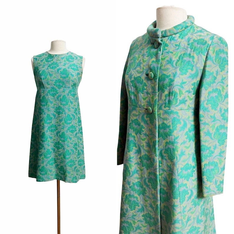 1960s Dress Set / Floral Dress / 1960s Party Dress / Size Large