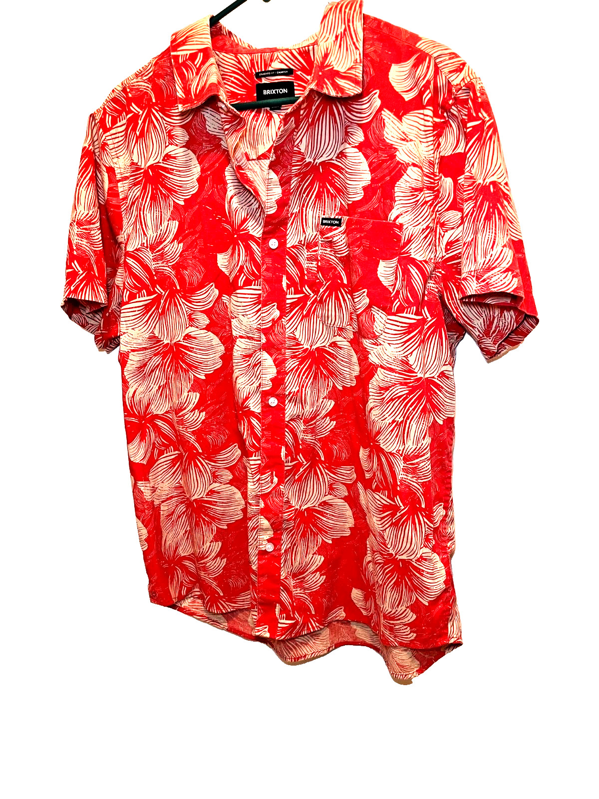 Brixton Aloha Shirt Mens XL Soft Orange  Hibiscus Short Sleeve  Standard Fit