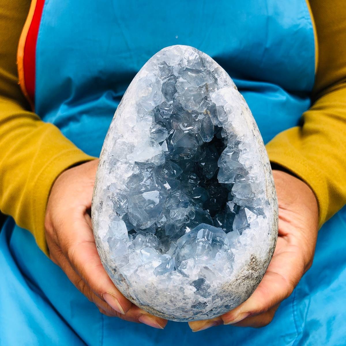 3.78LB Natural Blue Celestite Geode Quartz Crystal Mineral Specimen Healing
