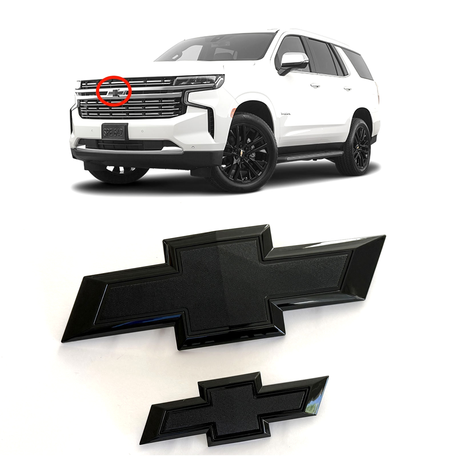 New 2021-2025 Suburban Tahoe Front & Rear  Gloss Black Bowtie Emblems Kit OEM