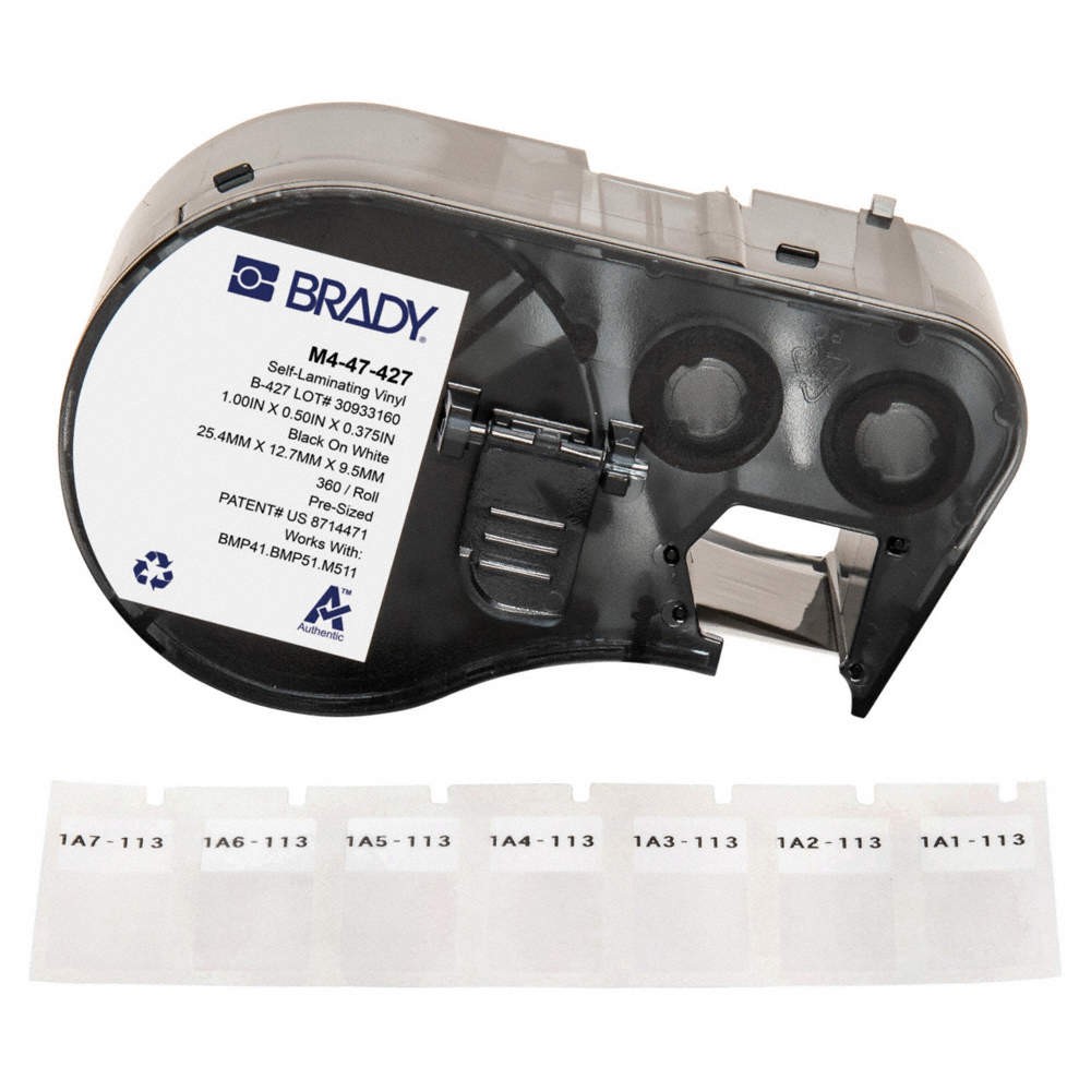 BRADY M4-47-427 Precut Label Roll Cartridge,Clear/White 808D96