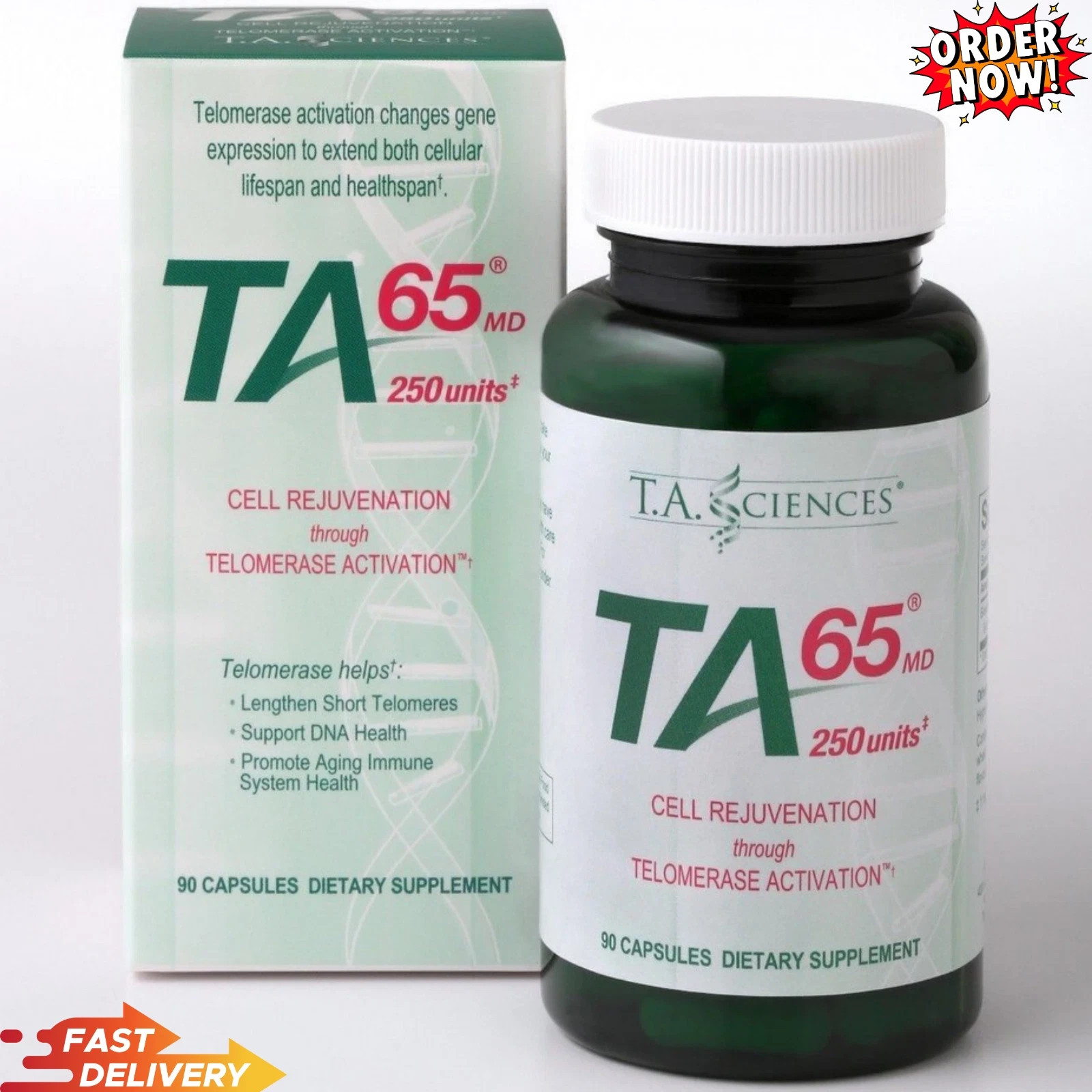 TA65MD, 250units, 90caps, Telomere Lengthen Fast shipping