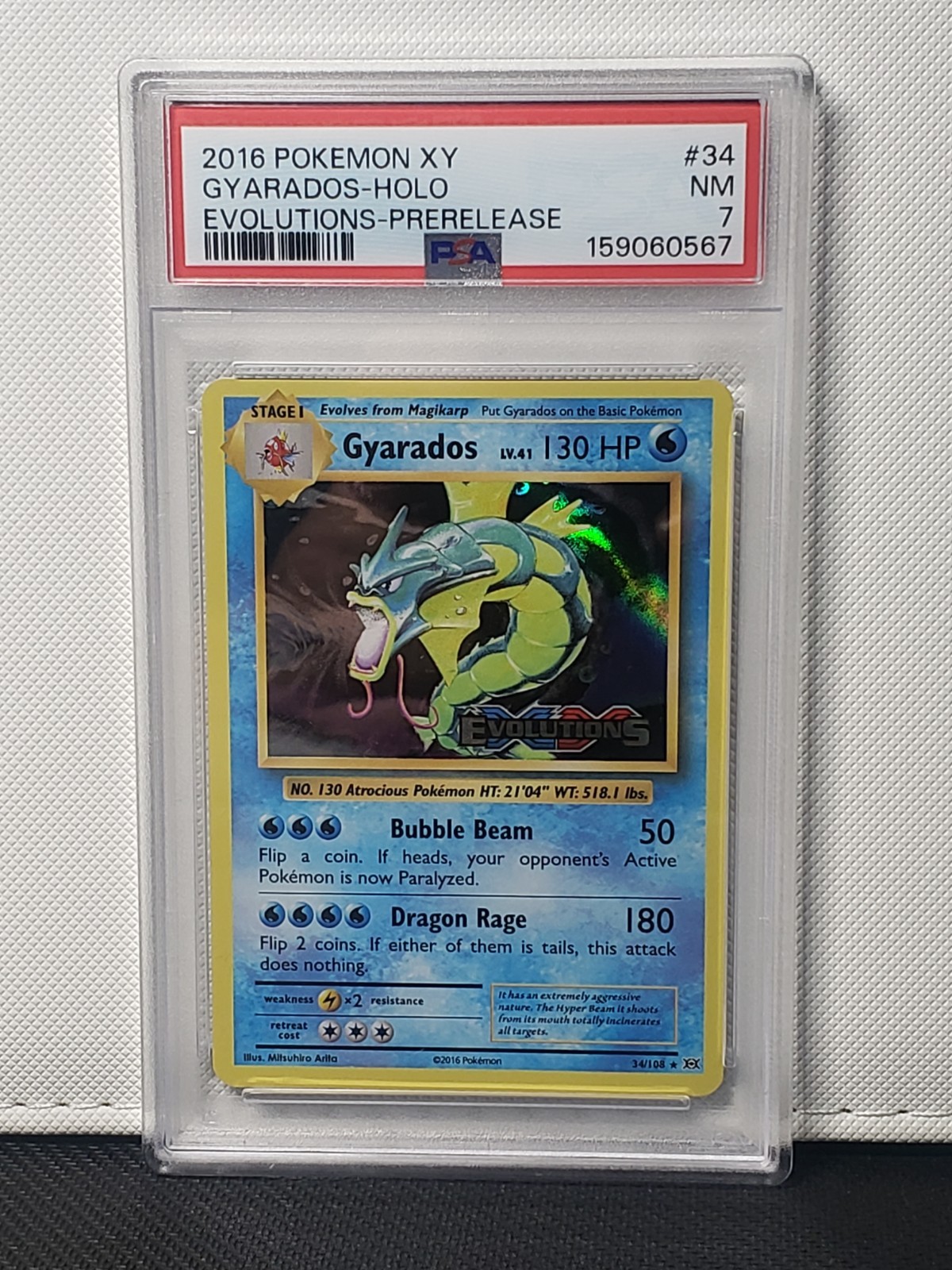 2016 Pokemon XY Evolutions 34 Gyarados Holo Prerelease PSA 7