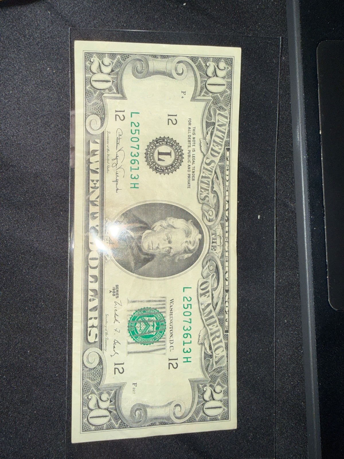 SERIES 1988A $20 DOLLAR BILL FEDERAL RESERVE NOTE San Francisco Twenty Dollars