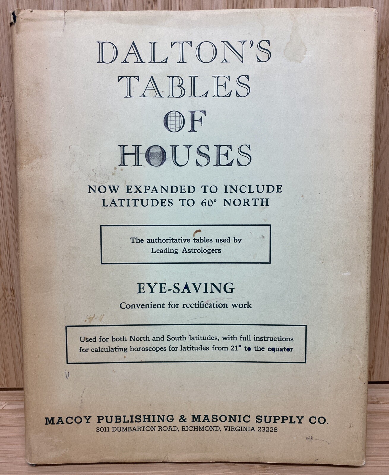 Rare DALTON\'S TABLES OF HOUSES Book 1911 ASTROLOGY Masonic Horoscope Hardcover 
