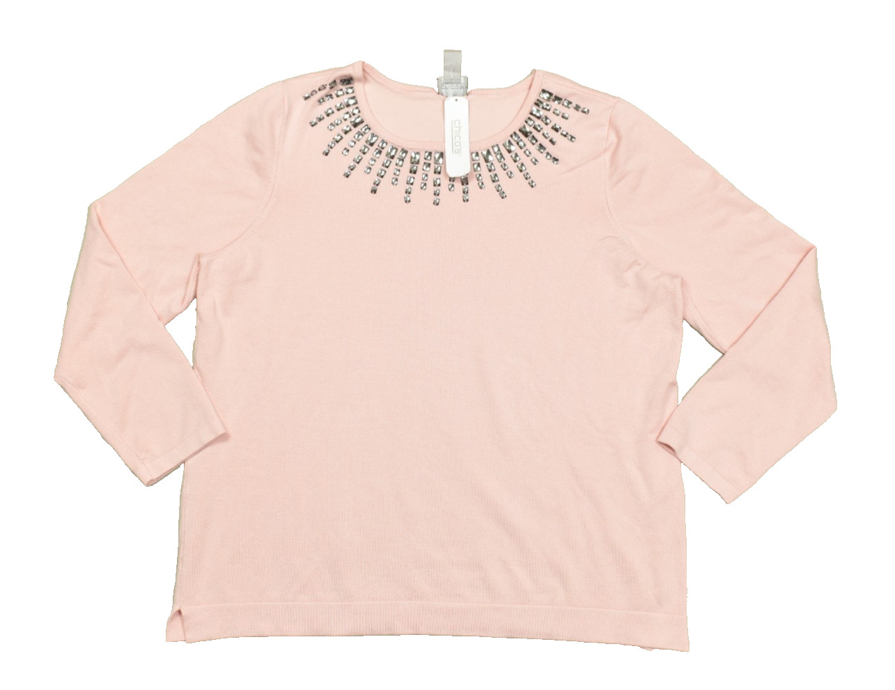 Chico\'s Victorian Blush Embellished Jewel Neck Pullover Sweater Size 3 XL NWT Chico\'s Victorian Blush Embellished Jewel Neck Pullover Sweater Size 3 XL NWT
