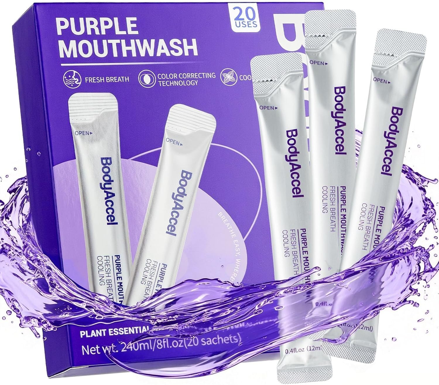 New BodyAccel Purple Mouthwash 1 pack (20 sachets)