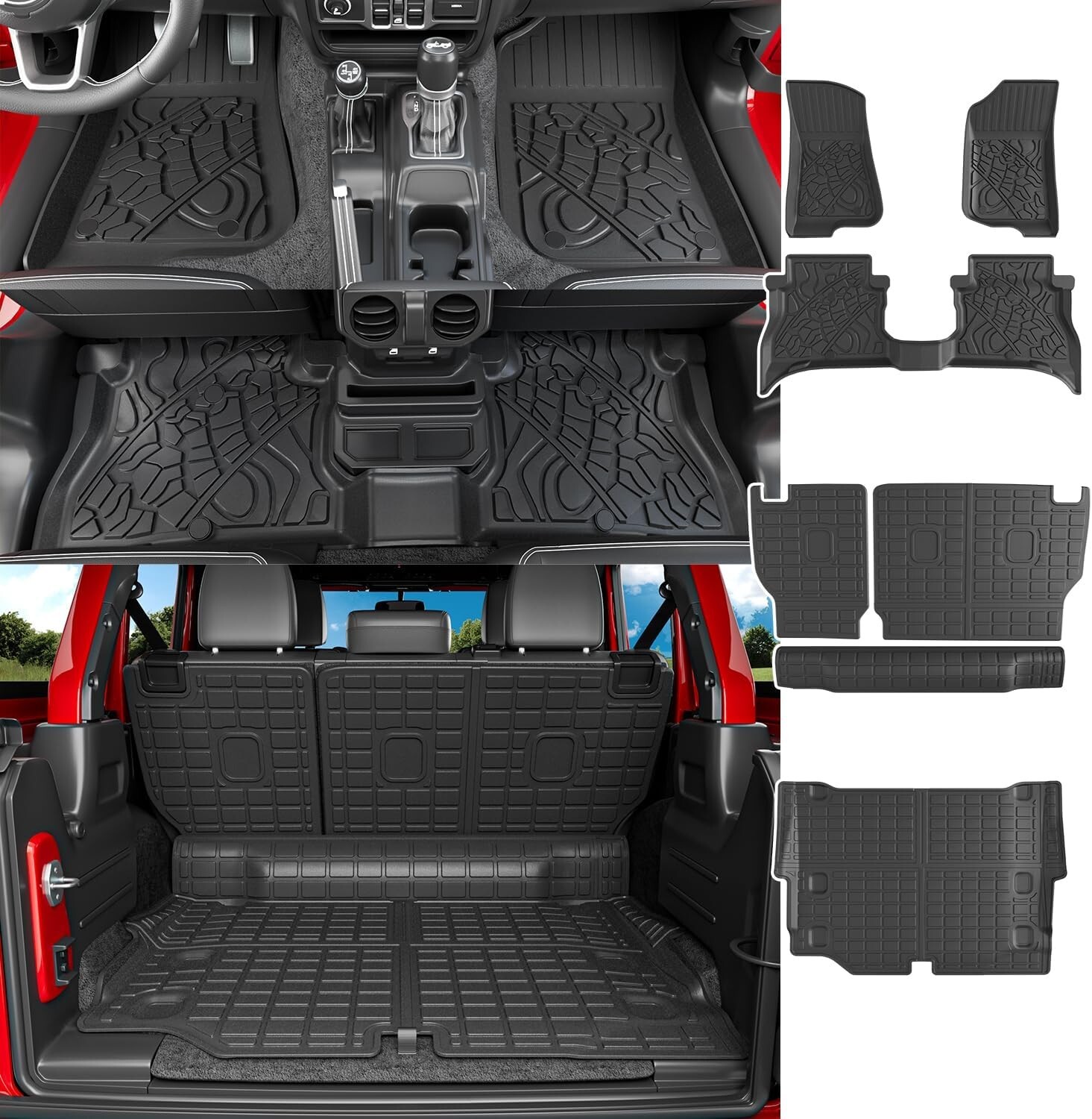 For 2021-2024 Jeep Wrangler JL 4XE 4 Door Floor Mats Backrest Mats Cargo Liner