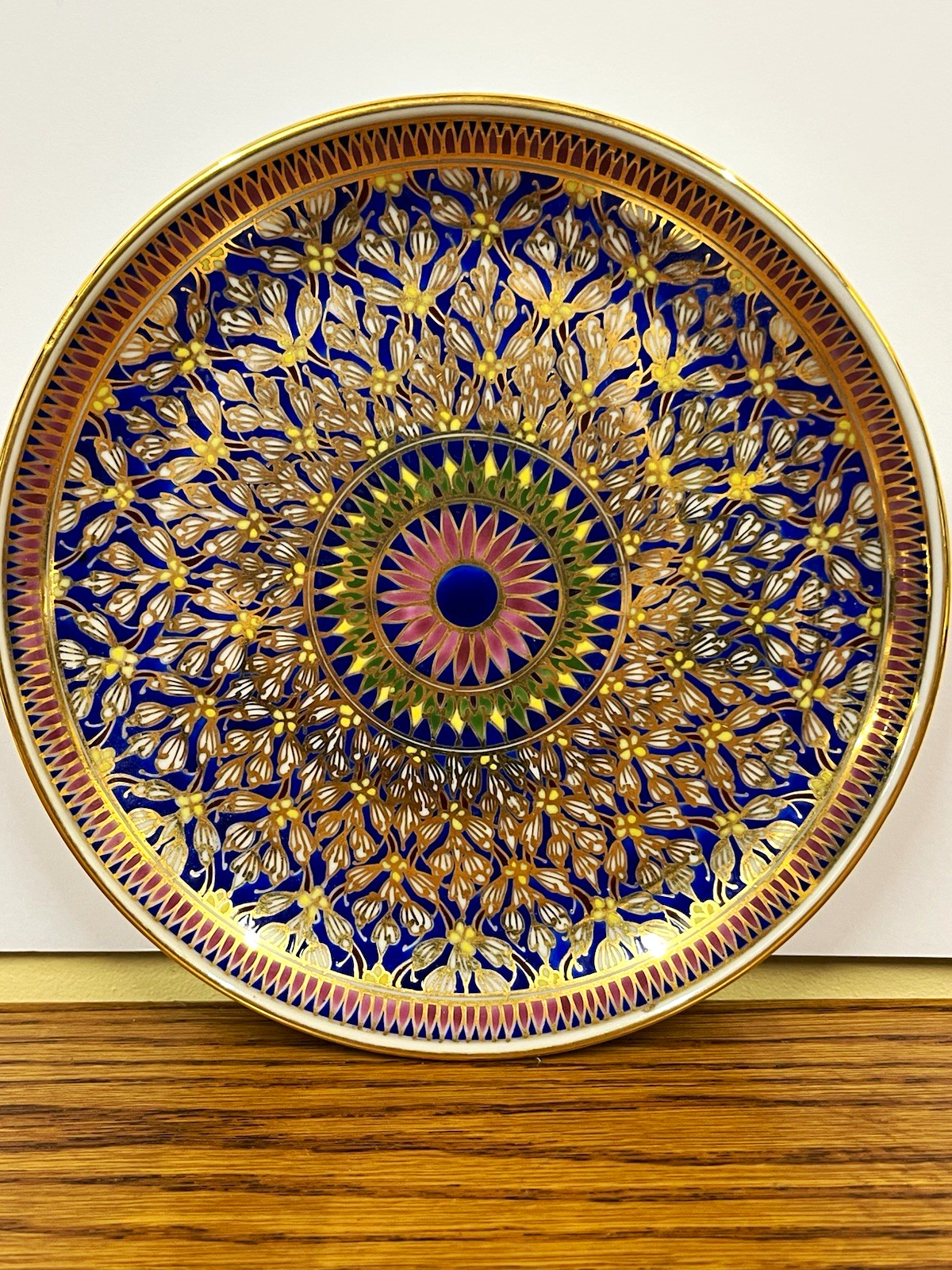 Vintage Thai Benjarong Porcelain Plate Enamel Gold Floral Round