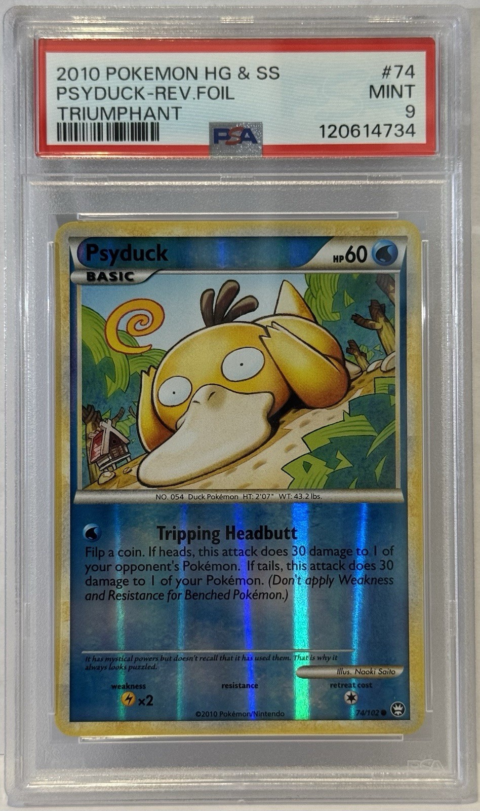 2010 Pokemon HG&SS Psyduck Reverse Holo Foil #74 Triumphant PSA 9 Mint 