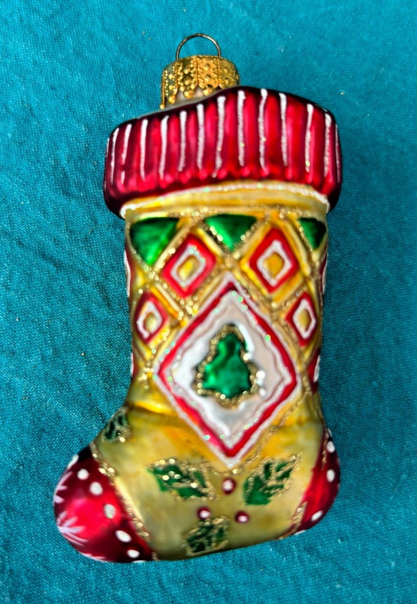Vintage Polish Hand-Blown Glass Christmas Stocking Tree Ornament Vintage Polish Hand-Blown Glass Christmas Stocking Tree Ornament