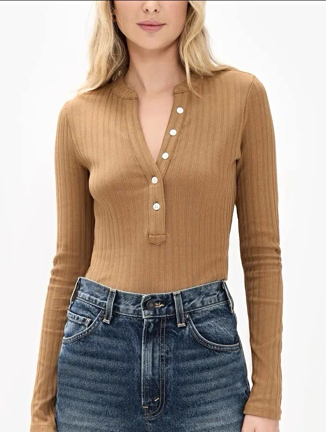 NWT Veronica Beard Jocelyn Ribbed Henley Top Placket Long Sleeves Sz S Dk Acorn NWT Veronica Beard Jocelyn Ribbed Henley Top Placket Long Sleeves Sz S Dk Acorn
