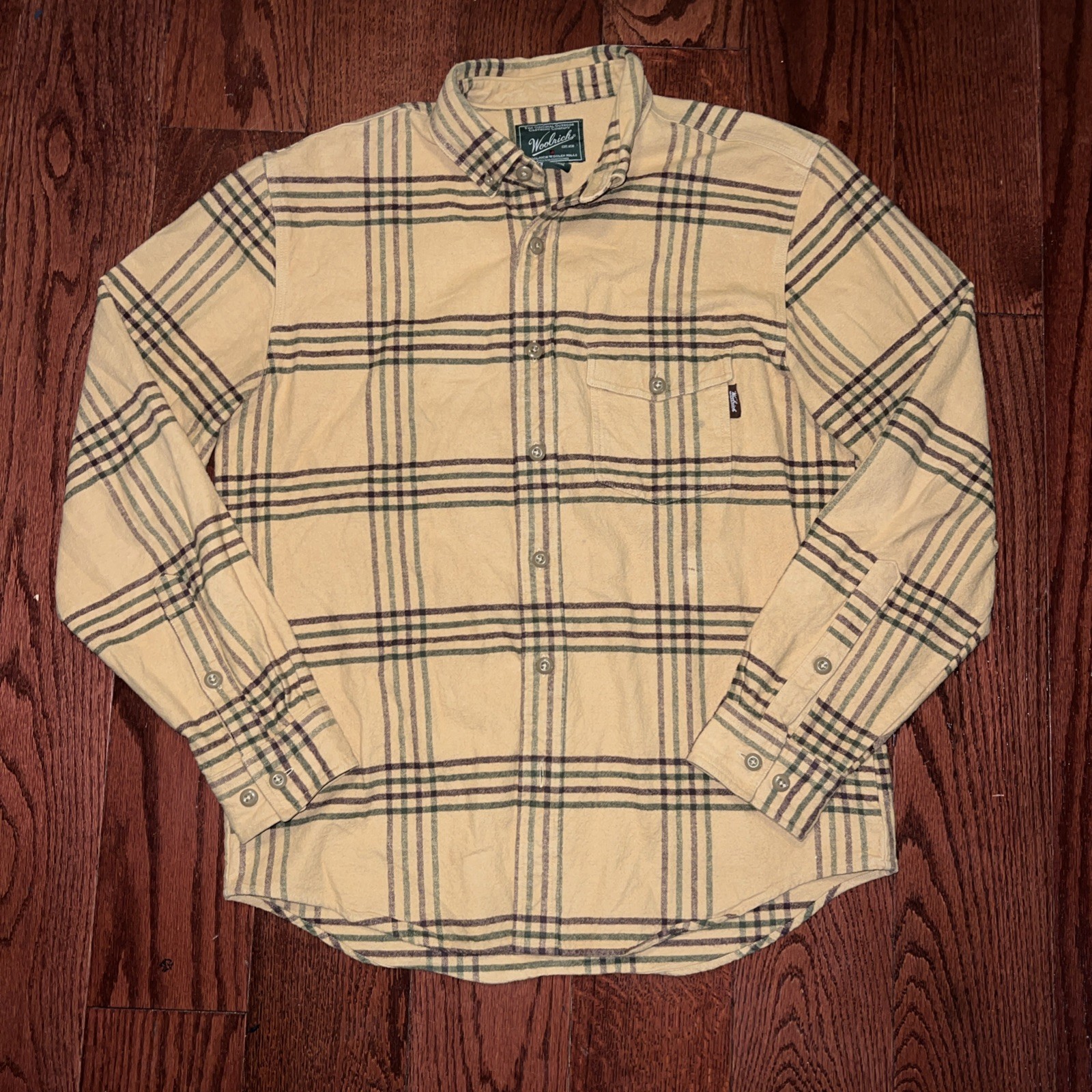 Vtg Woolrich Tiadaghton Thick Yellow Flannel Plaid Work Shirt Jacket M #6075 Vtg Woolrich Tiadaghton Thick Yellow Flannel Plaid Work Shirt Jacket M #6075