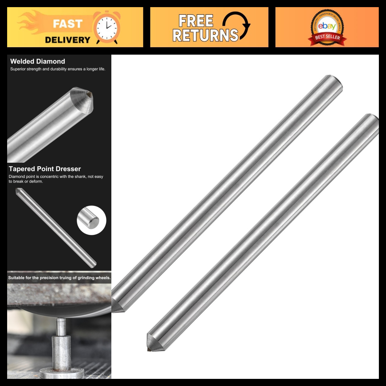 2pcs Diamond Dressers 11mm x 152mm Tapered Grinding Wheel Tools for Precision Sh