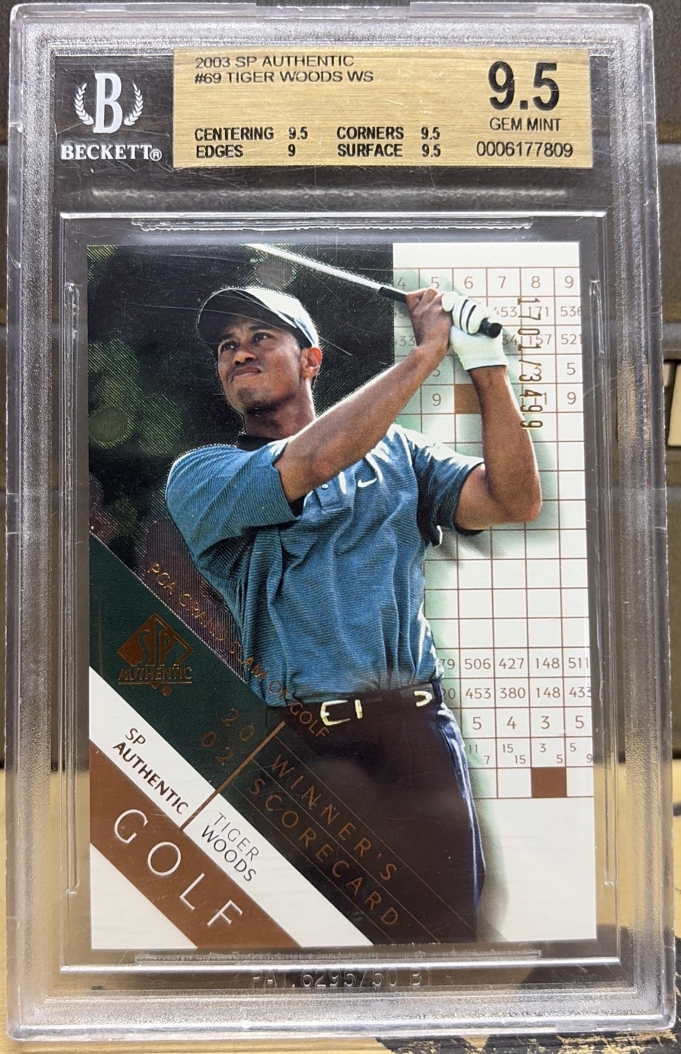 2003 Sp Authentic Tiger Woods /3499 Bgs 9.5 Gen Mint 69 WS Golf Winners Score 2003 Sp Authentic Tiger Woods /3499 Bgs 9.5 Gen Mint 69 WS Golf Winners Score