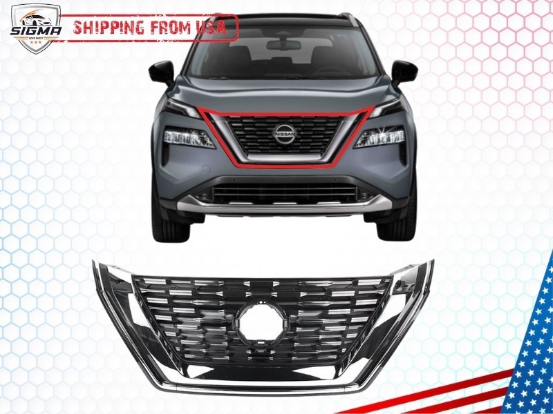 For 2021-2023 Nissan Rogue SL SV Front Bumper Grille Chrome Trim W/O Camera Hole For 2021-2023 Nissan Rogue SL SV Front Bumper Grille Chrome Trim W/O Camera Hole