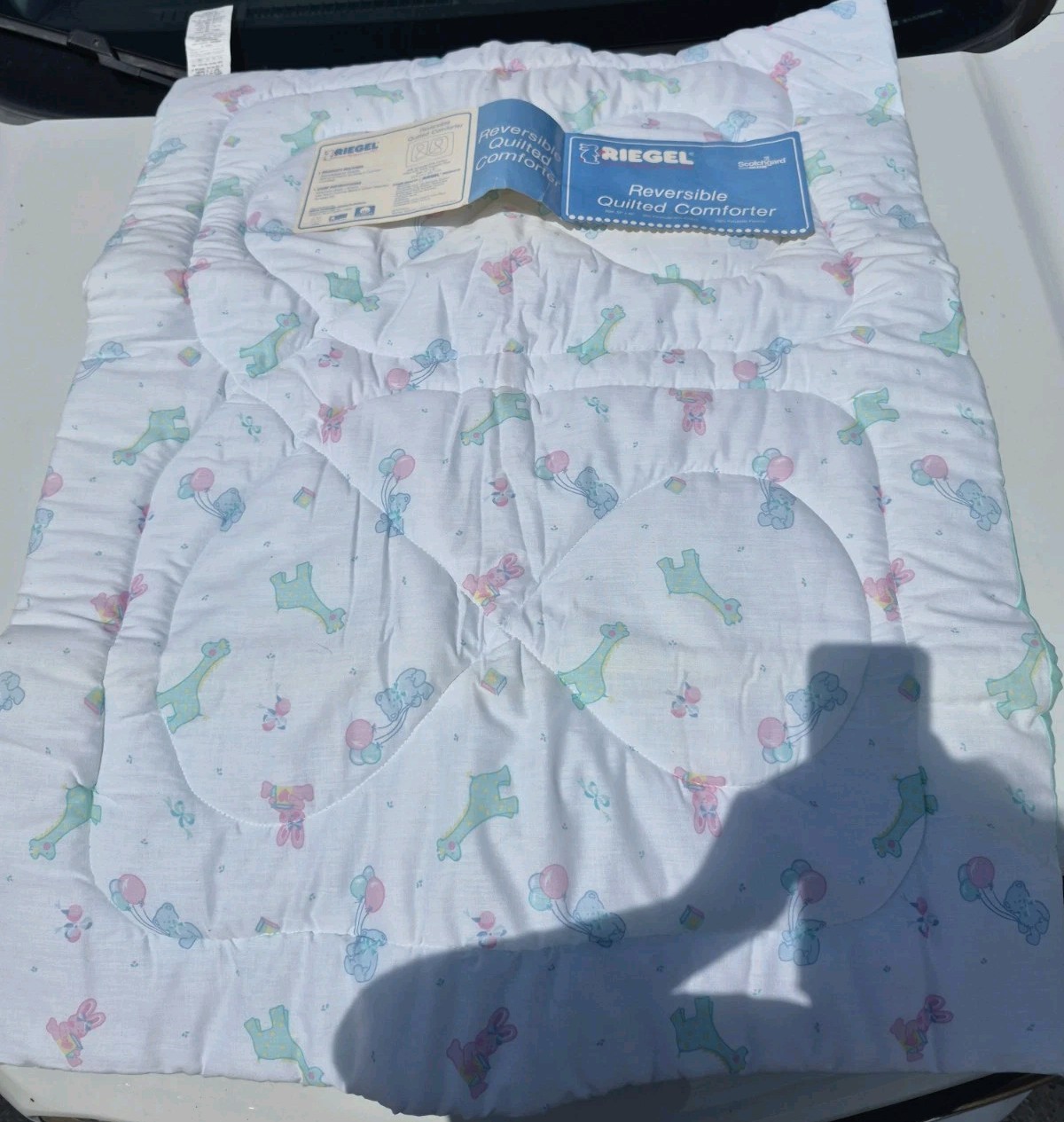 Riegel Reversible Quilted Comforter Animals NOS 33 X 42 Rare baby Blanket