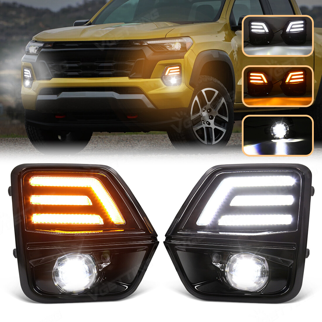 For Chevrolet Colorado 2023-2026 LED Daytime Running Fog Light Kits GLOSSY BLACK