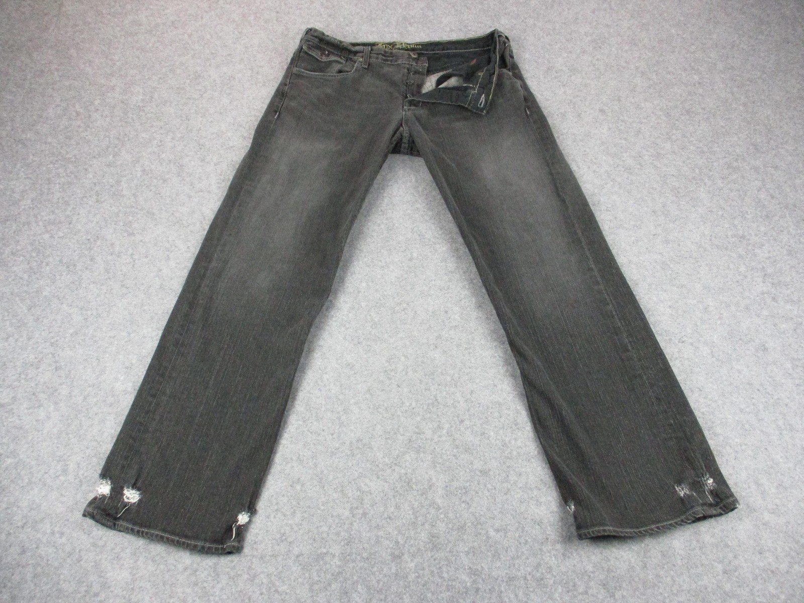 Fox Racing Jeans Mens 38 Black Button Fly Straight Leg Distressed Denim USA Fox Racing Jeans Mens 38 Black Button Fly Straight Leg Distressed Denim USA
