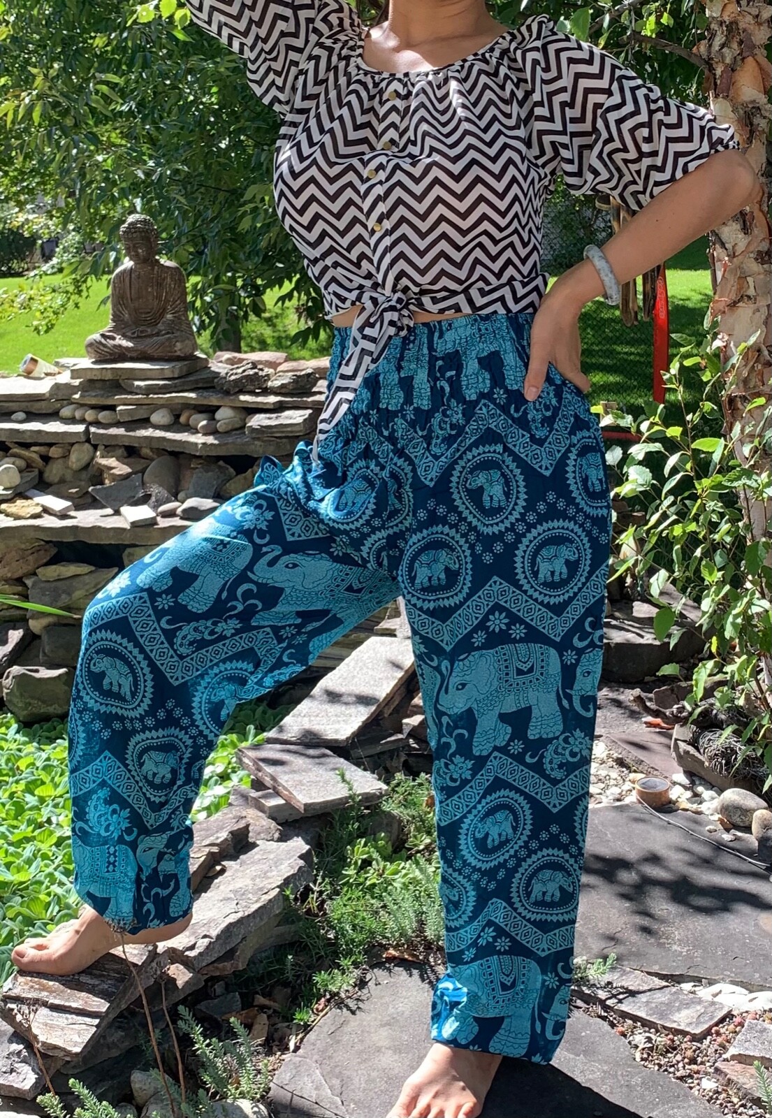 Handmade Thai Elephants Smock Pants - Harem Pants - Comfy Pants - Yoga Harem
