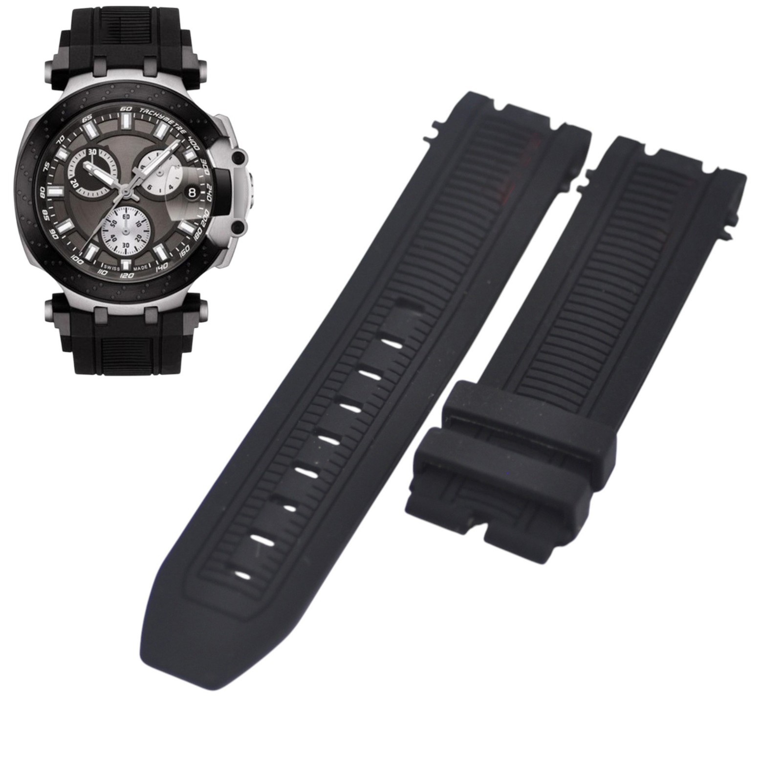 22mm Black Rubber Strap For Tissot T-Race T603041971 T1154172706100