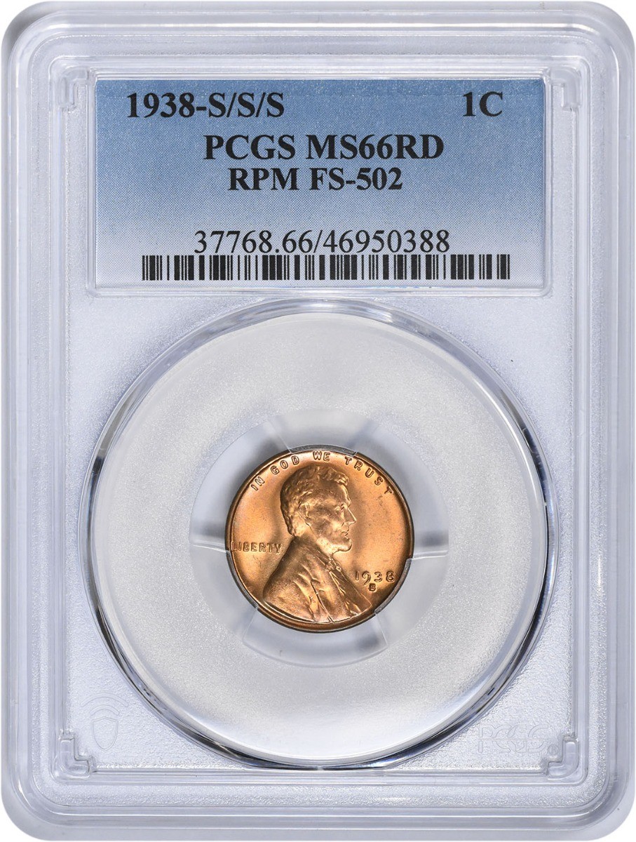 1938-S/S Lincoln Cent RPM FS-502 MS66RD PCGS