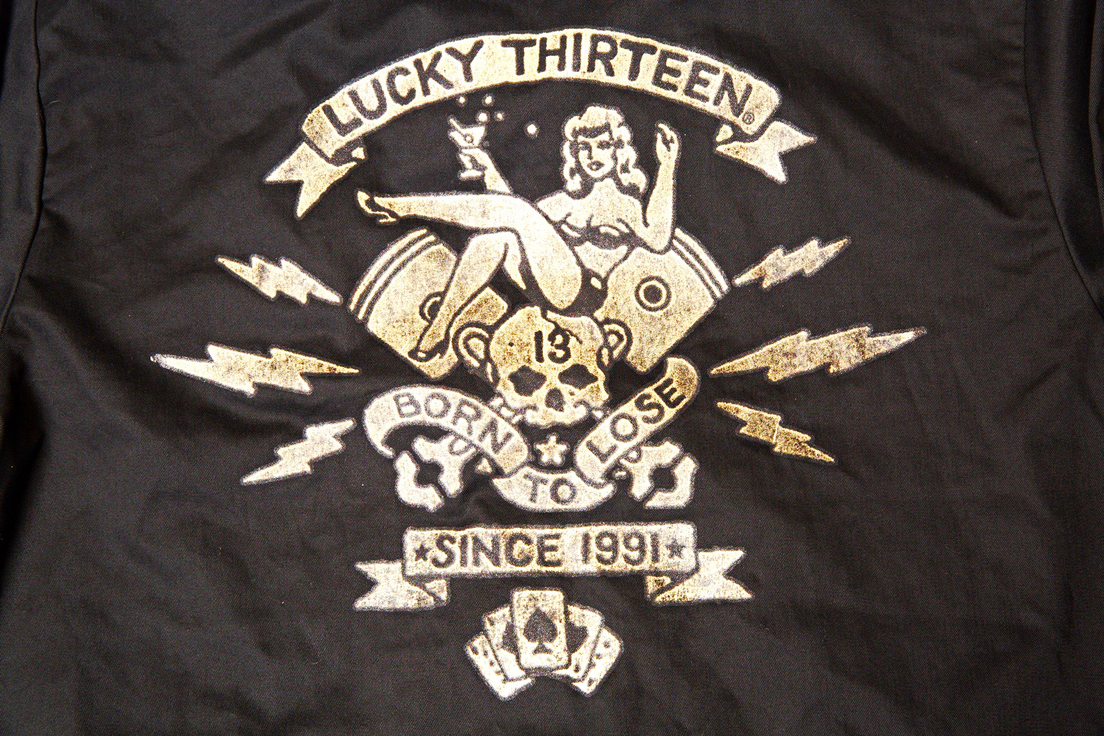 Used  Lucky 13 Men\'s Black Full Zip Embroidered Skull Jacket 3XL Big & Tall 