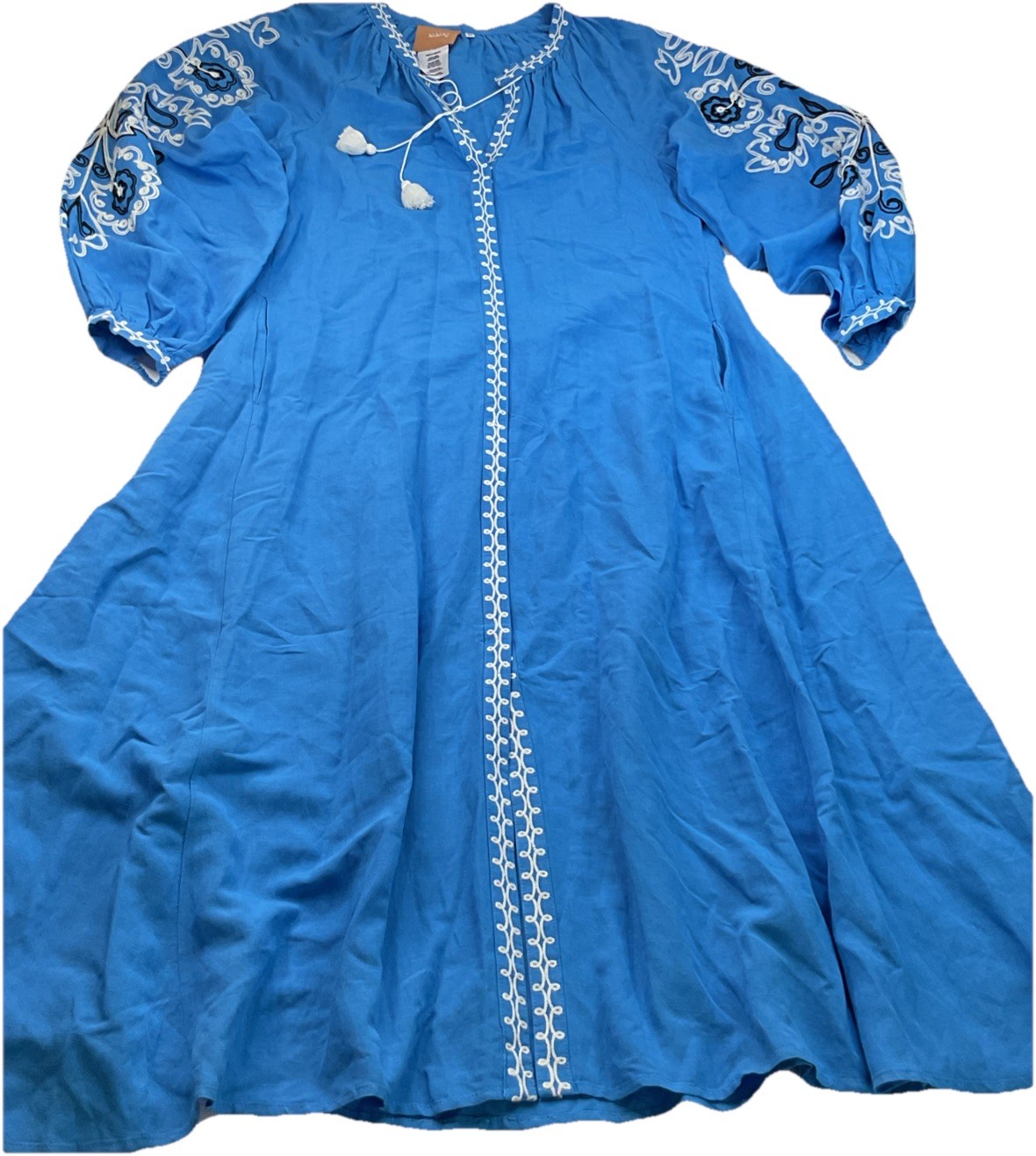 March11 Dress Womens XS Boho Ukrainian Embroidered Linen Maxi Pockets Eleven