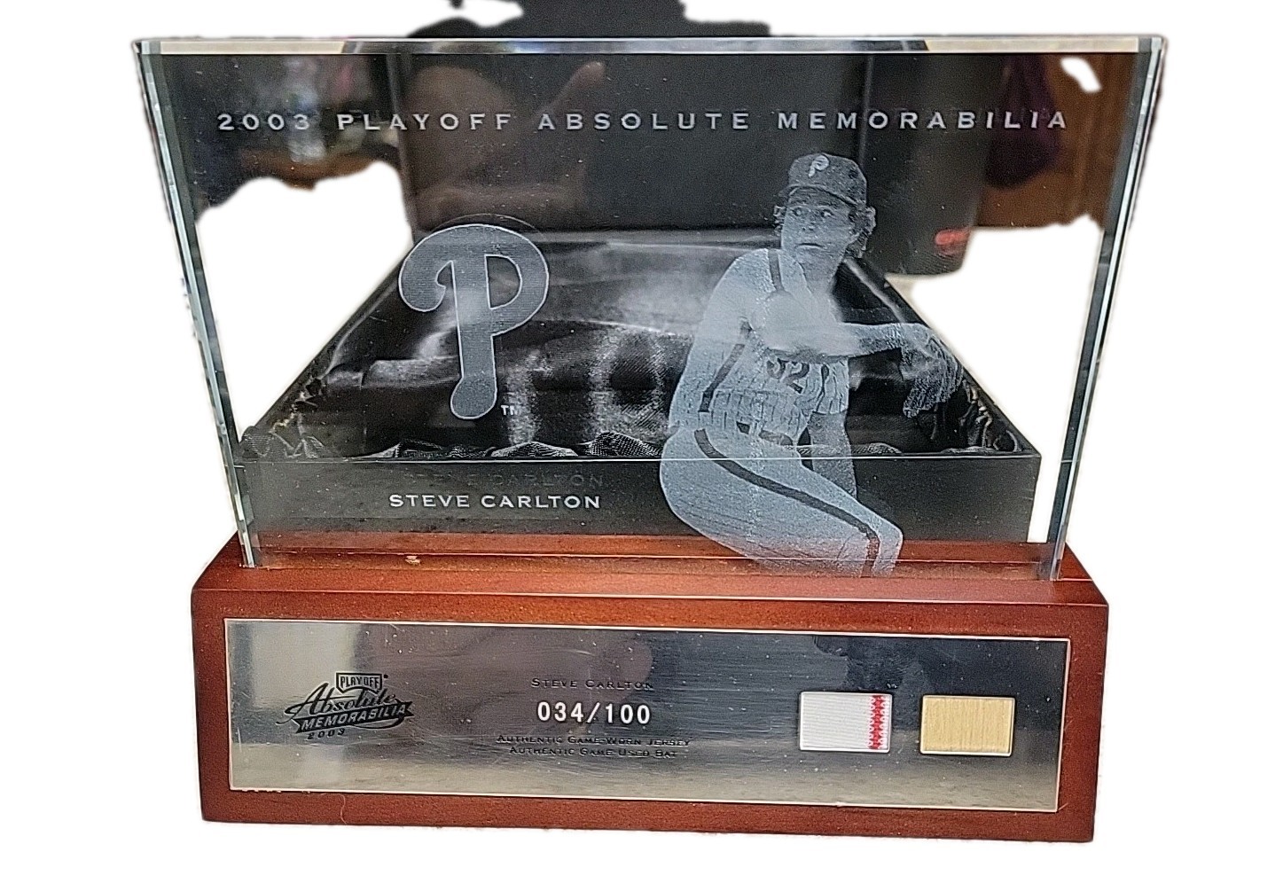 2003 Playoff Absolute Memorabilia Glass Plaque Steve Carlton Phillies #34/100