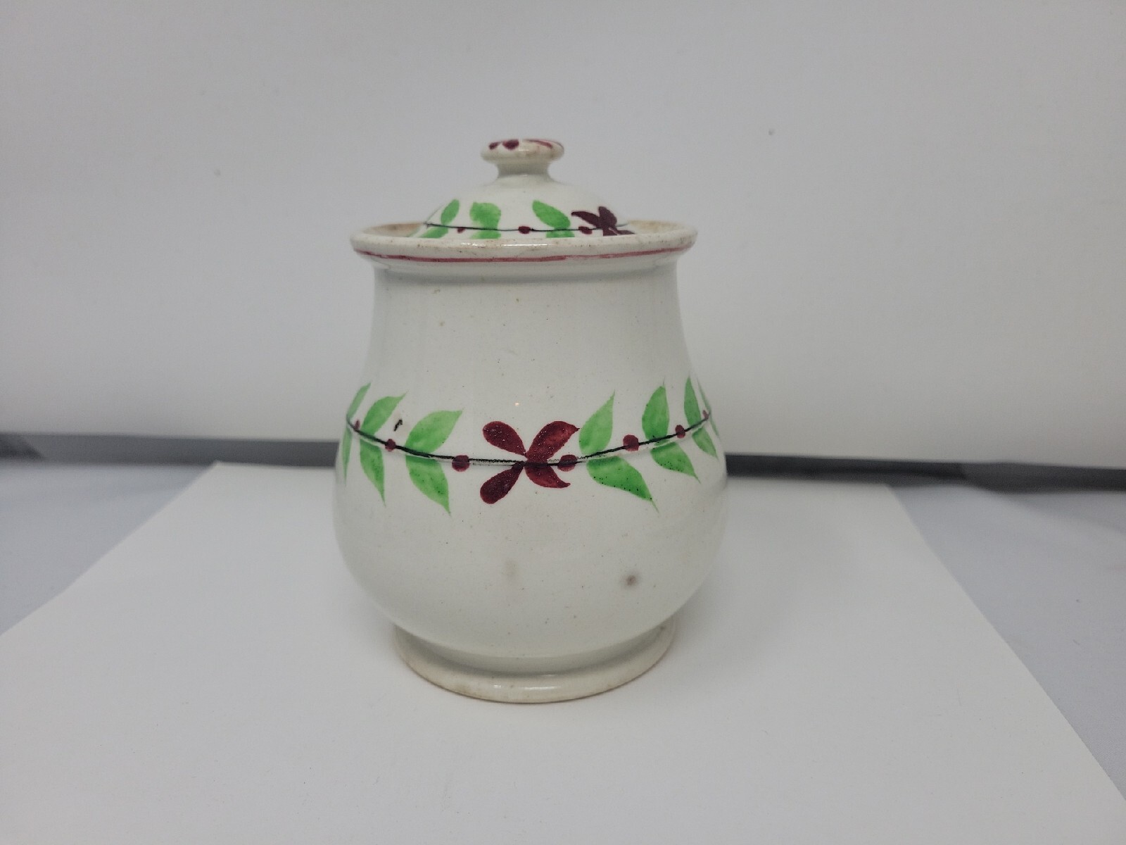 Antique Staffordshire Pearlware Ceramic Sugar Bowl Sprig Decorated 5 1/2 Inch Antique Staffordshire Pearlware Ceramic Sugar Bowl Sprig Decorated 5 1/2 Inch