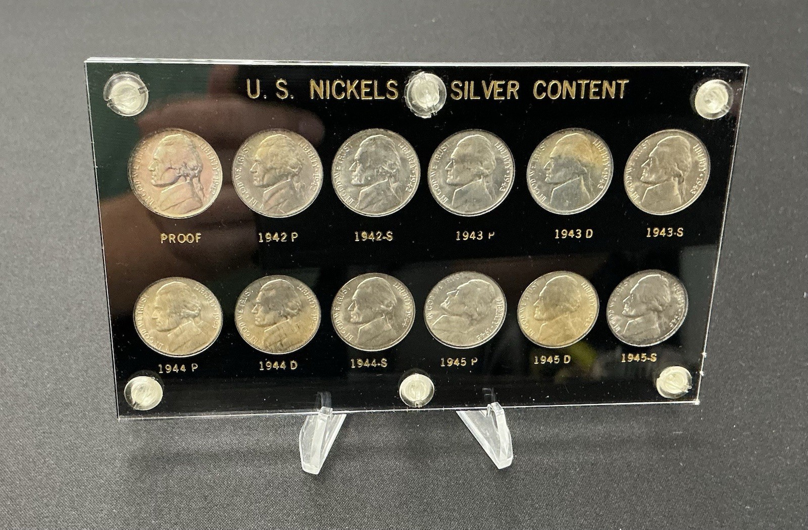 U.S. WARTIME JEFFERSON SILVER NICKELS 1942-1945 w/ PROOF NICKEL 