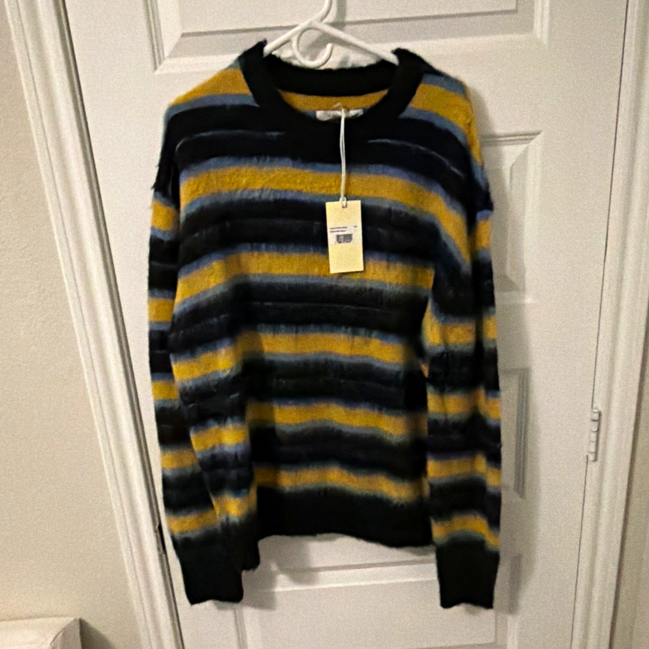 mnml Men\'s L Mohair Knit Crewneck Striped Long Sleeve Pullover Sweater mnml Men\'s L Mohair Knit Crewneck Striped Long Sleeve Pullover Sweater