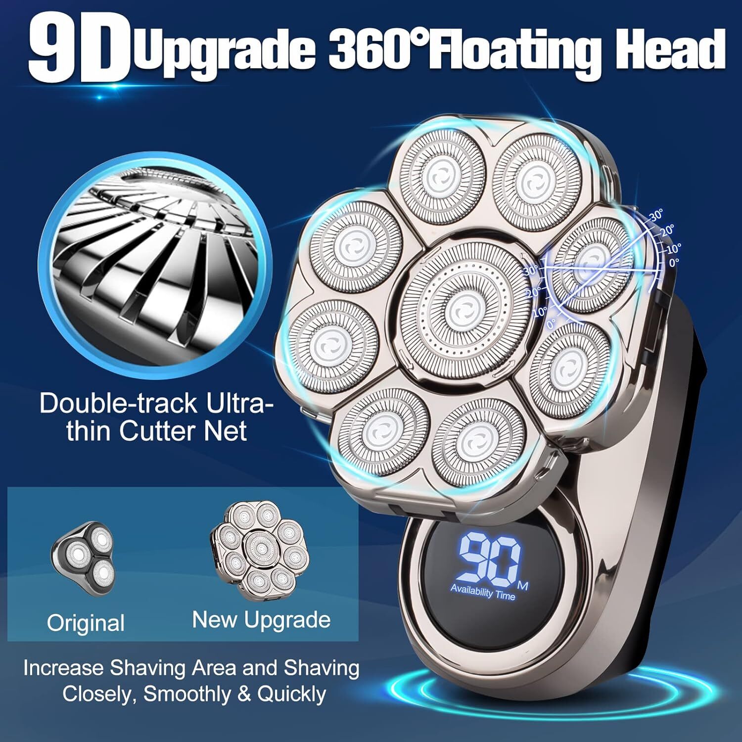 9D 5-in-1 Electric Shaver Cordless Wet&Dry Hair Trimmer Bald Head Razor For Men