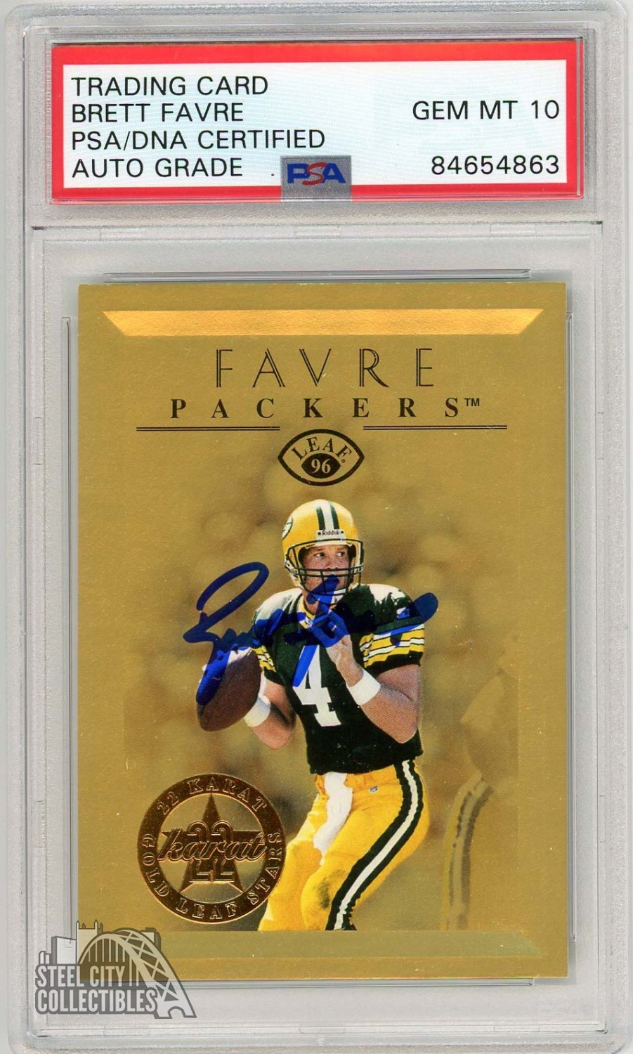 Brett Favre 1996 Leaf 22 Karat Gold Leaf Stars Auto Card /2500 #11 PSA/DNA 10 Brett Favre 1996 Leaf 22 Karat Gold Leaf Stars Auto Card /2500 #11 PSA/DNA 10