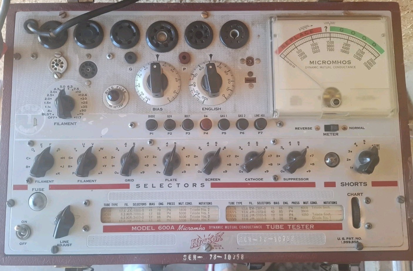 Hickok 600A Tube Tester AsIs For Parts/Repair Only/carrying Case/UNTESTED