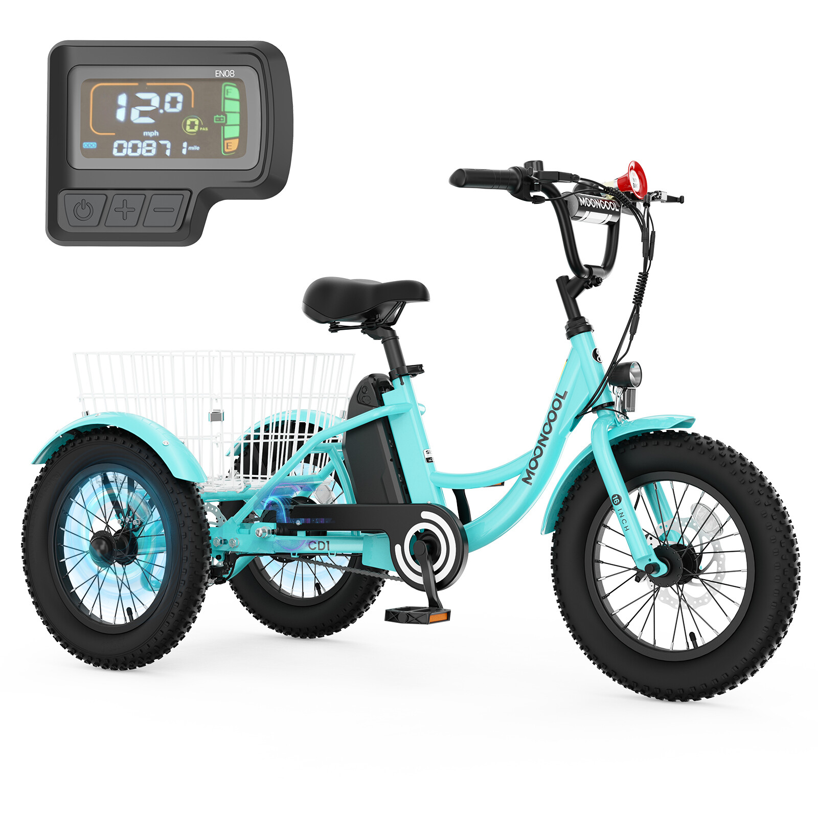 MOONCOOL 16IN 3.0 Fat Tire Tricycle Electric Trike 250W Electric Tricycle Youth
