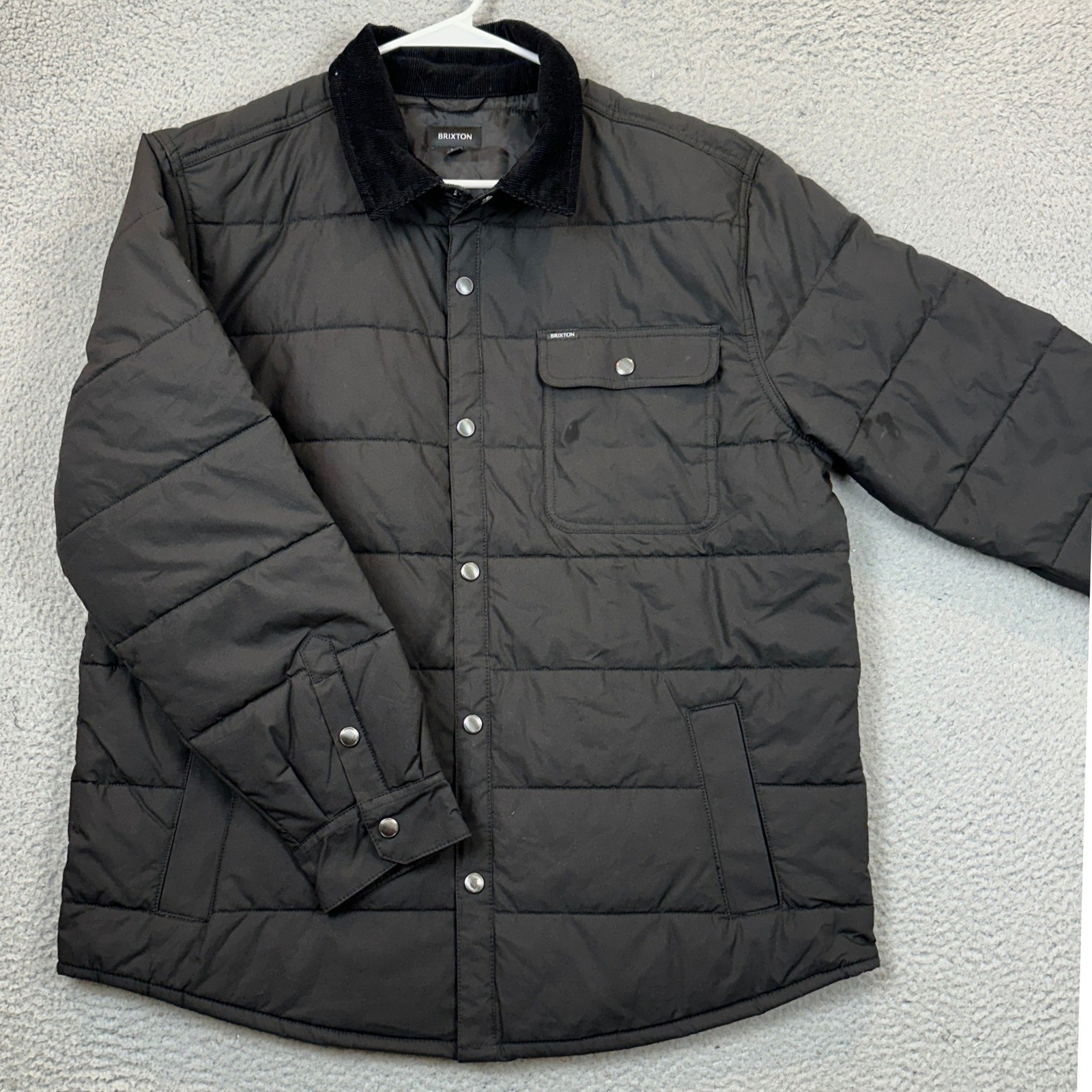 Brixton Cass Jacket Mens XL Quilted Puffer Black Corduroy Collar Insulated EUC