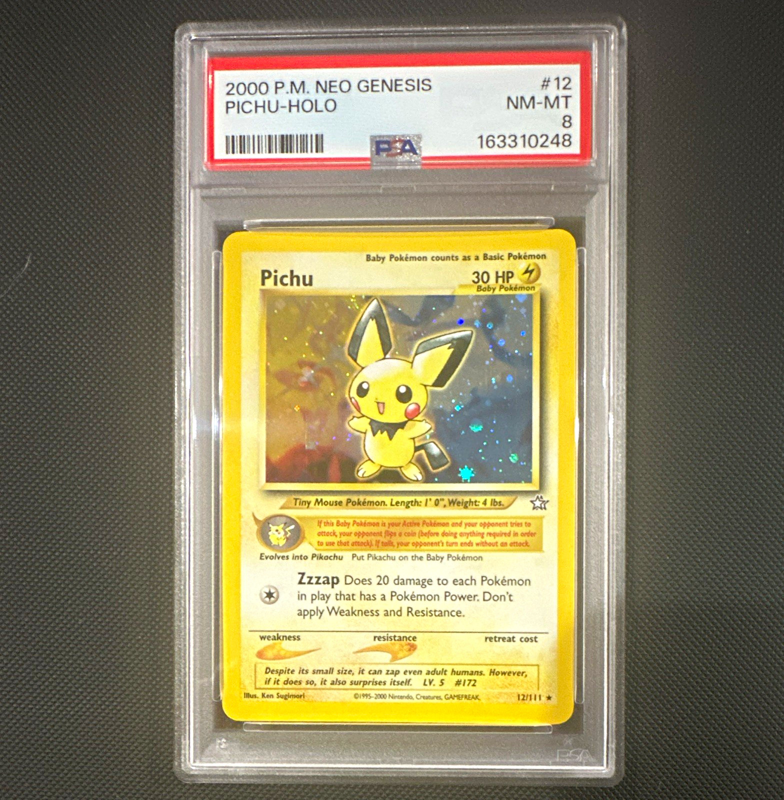 Nintendo Pokemon TCG Neo Genesis Pichu 12/111 Holo Rare PSA 8 (2000)