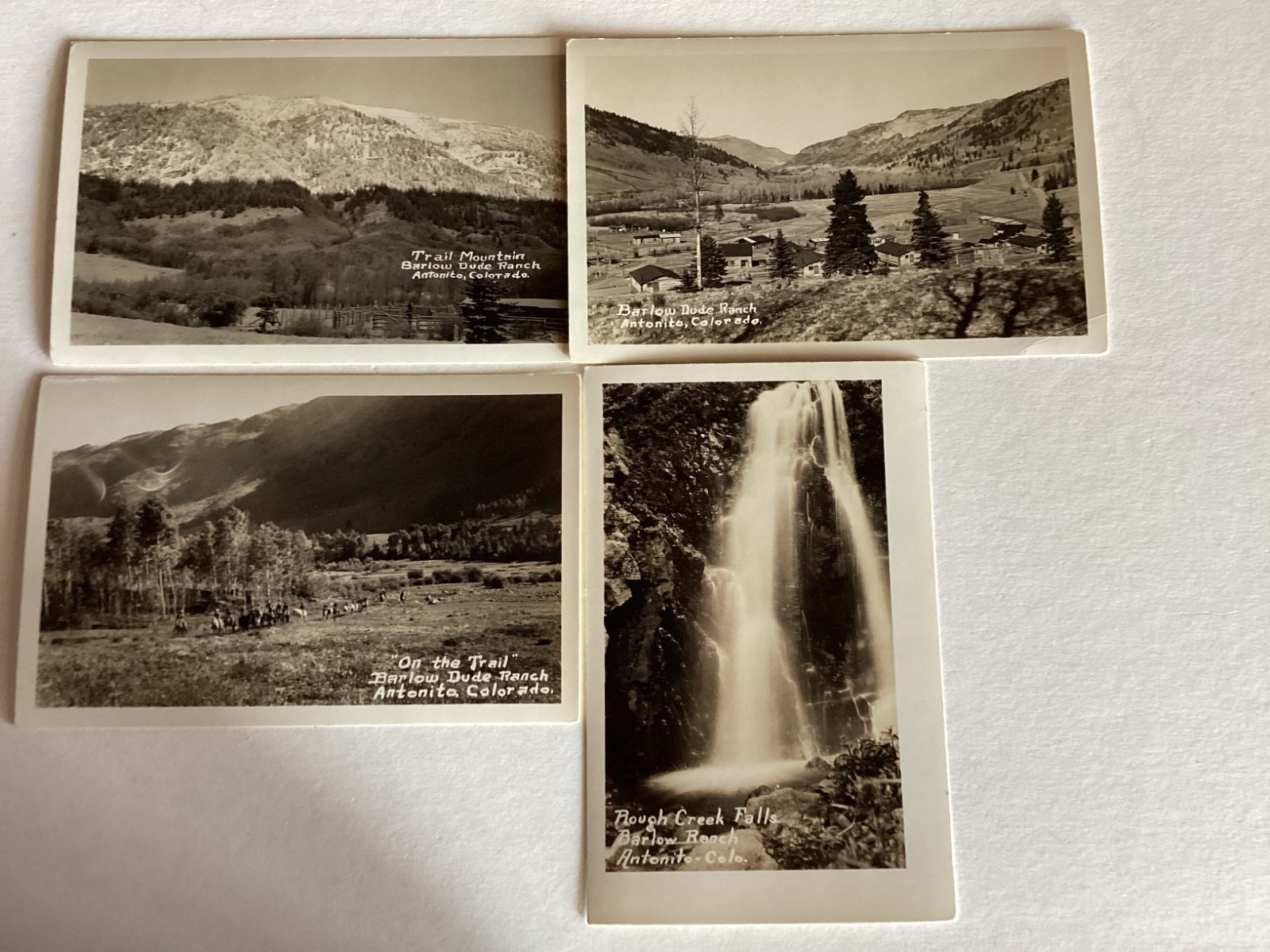 4 RPPC Barlow Dude Ranch, Antonita, Colo. /Trail Mt., / Rough Creek Falls/1950’s