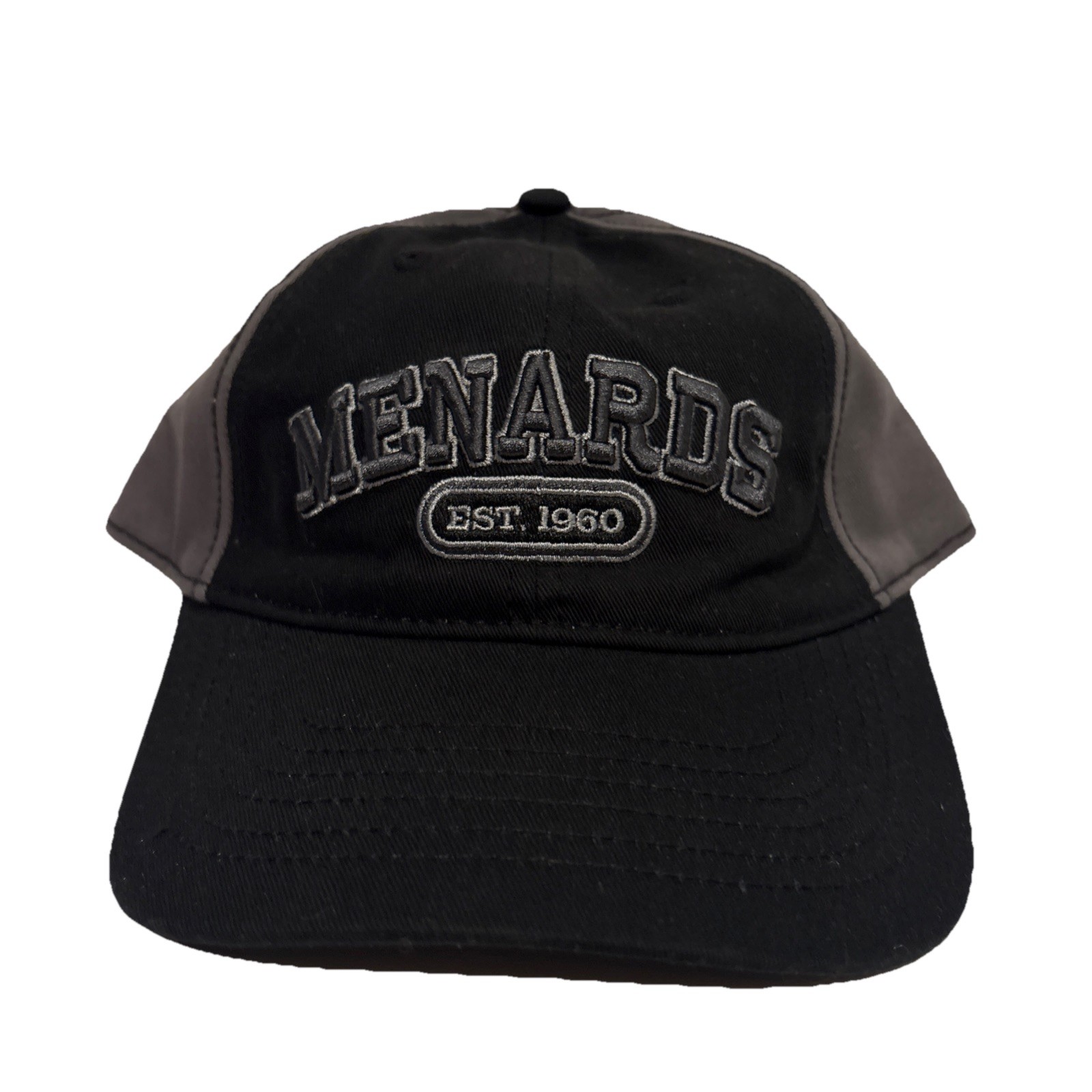 Vintage MENARDS EST. 1960 Black & Gray Adjustable Hat Embroidered