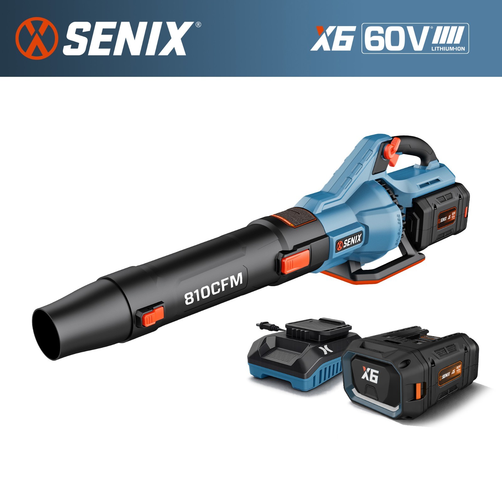 SENIX X6 60V Cordless Leaf Blower 810 CFM Brushless (Battery & Charger Included)