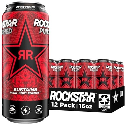 Rockstar Punched Energy Drink, Fruit Punch, 16 Fl Oz (Pack of 12) (Packaging May Rockstar Punched Energy Drink, Fruit Punch, 16 Fl Oz (Pack of 12) (Packaging May